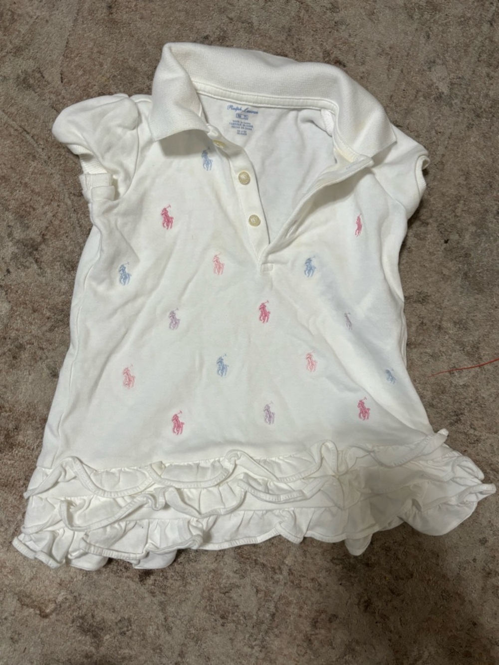 Ralph Lauren White Ruffle Polo Dress with Multicolor Pony Embroidery